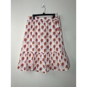 J. Crew Factory White and Orange Midi Skirt